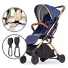 Blue Foldable & Lightweight Pram Bundle With Breathable Cushion & Bag Clips