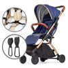 Blue Foldable & Lightweight Pram Bundle With Breathable Cushion & Bag Clips